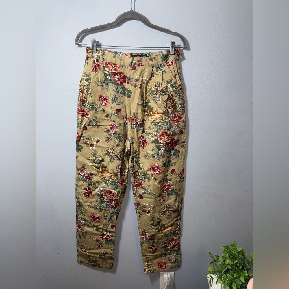 Bushwacker vintage women’s high rise floral cottage earthy pants size 10 EUC